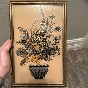 AUTUMN BOUQUET VTG BUTTERFLY WING GLASS PAINTING RELIANCE BE-20 WALL DECOR